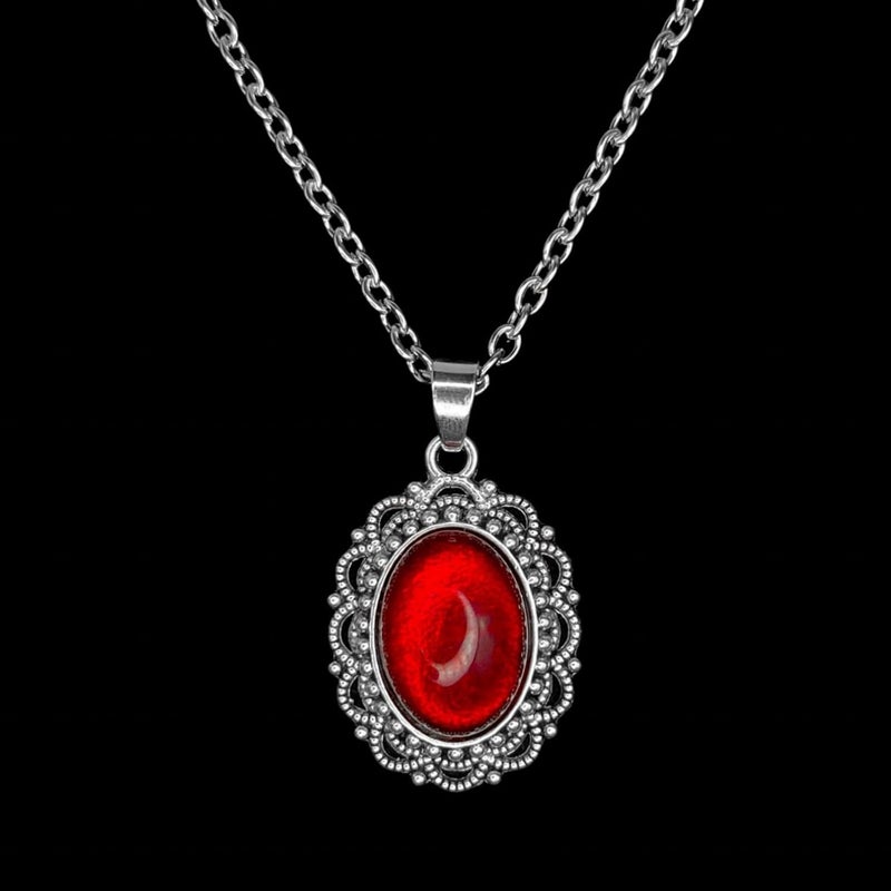 IS4U Gothic Vampire Necklace Vintage Stardust Crystal Cameo Pendant Necklace Punk Style Vampire Pendant Oval Necklace Satanic Demon Red Pendant Necklace Jewelry - Image 3